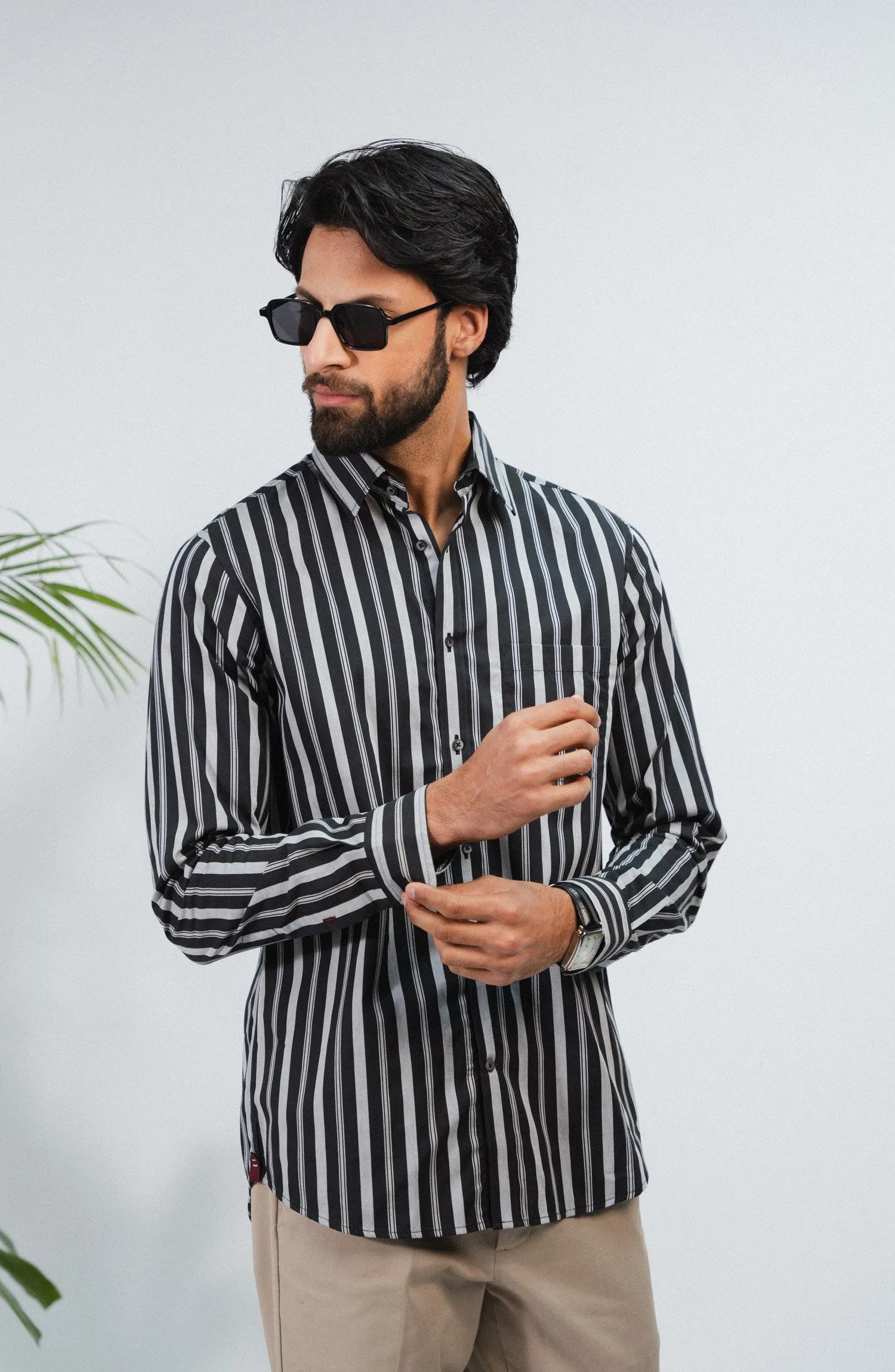 Black/Grey Full Sleeves Cotton Shirt