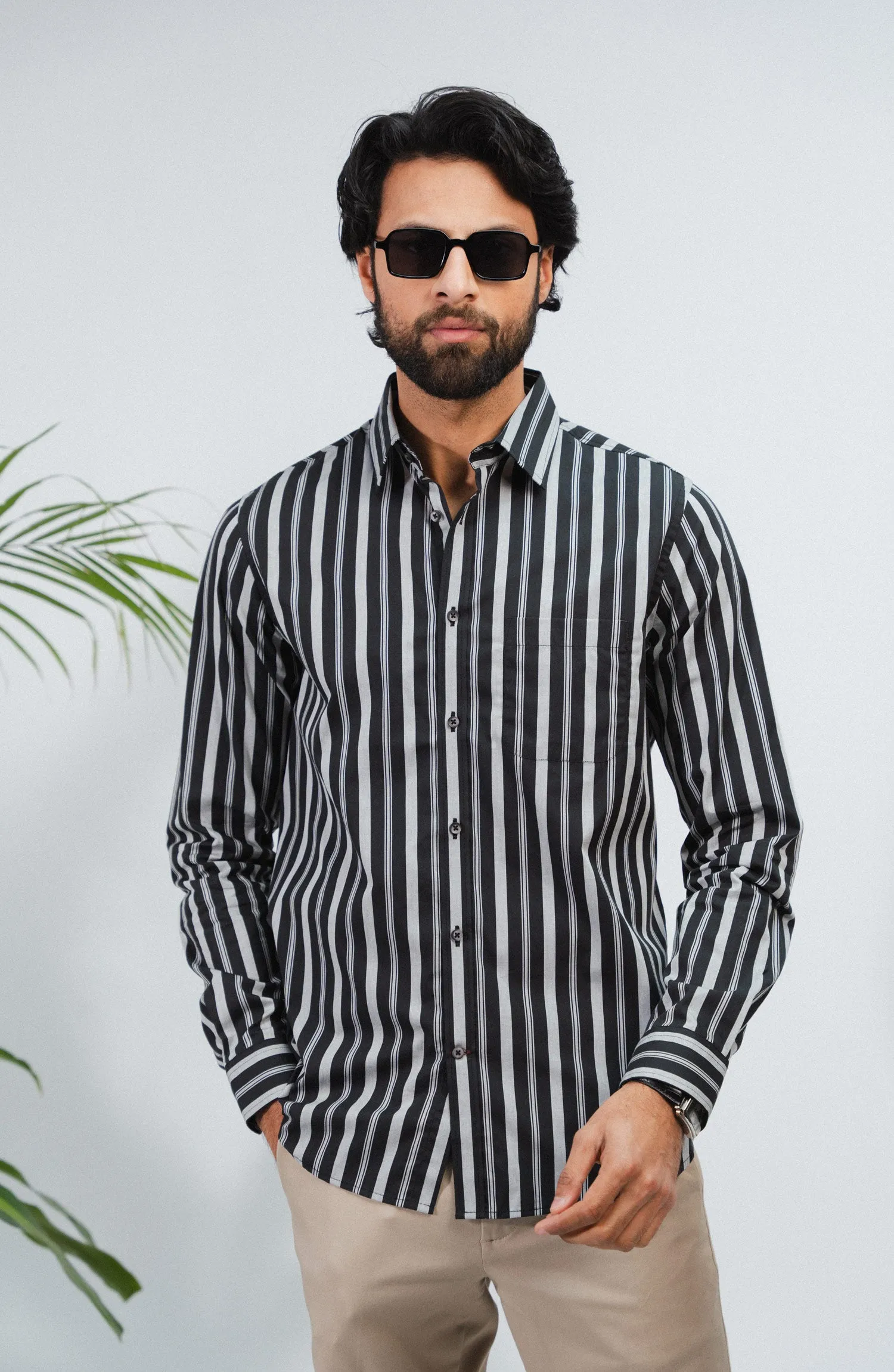 Black/Grey Full Sleeves Cotton Shirt