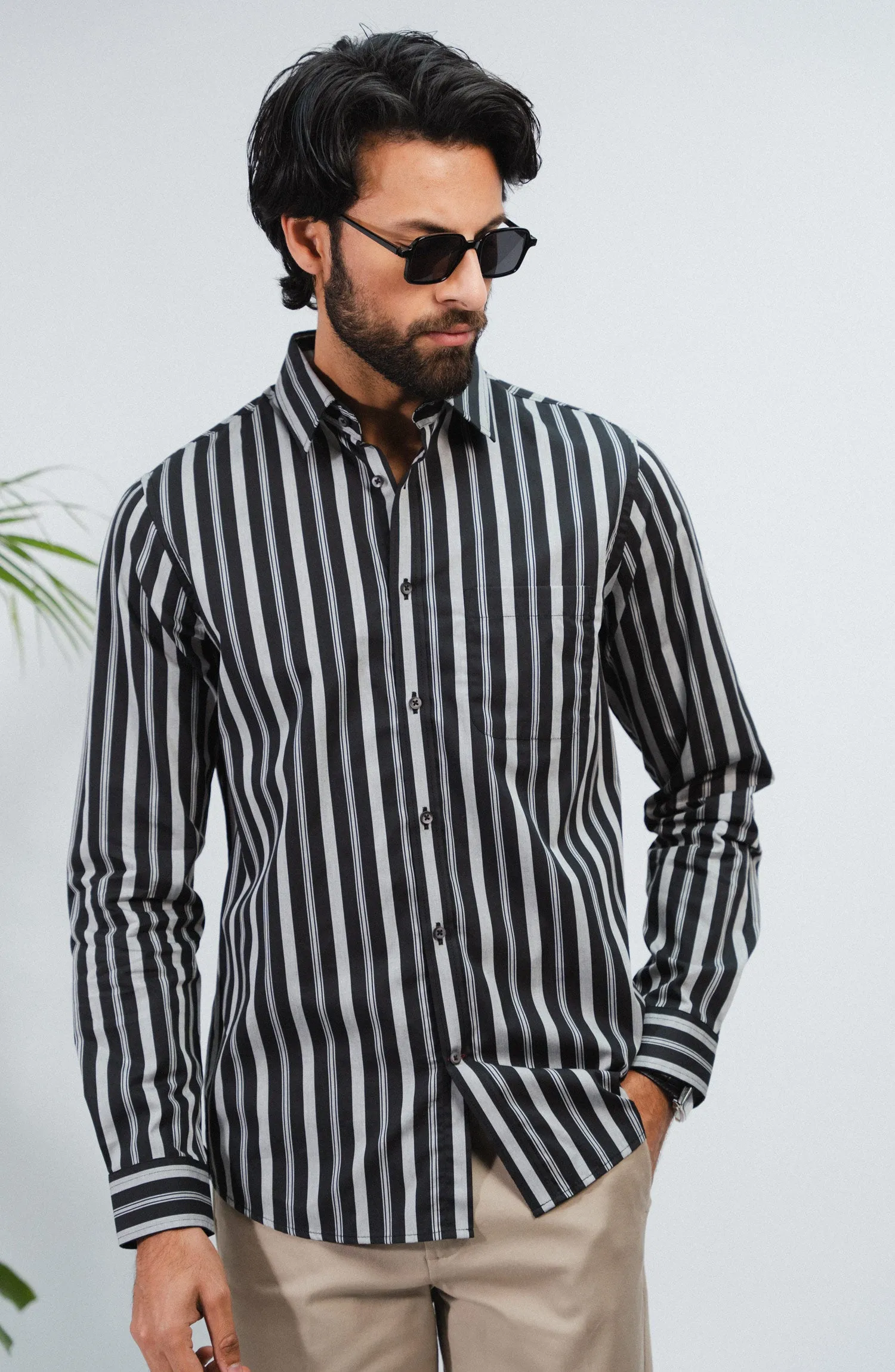 Black/Grey Full Sleeves Cotton Shirt