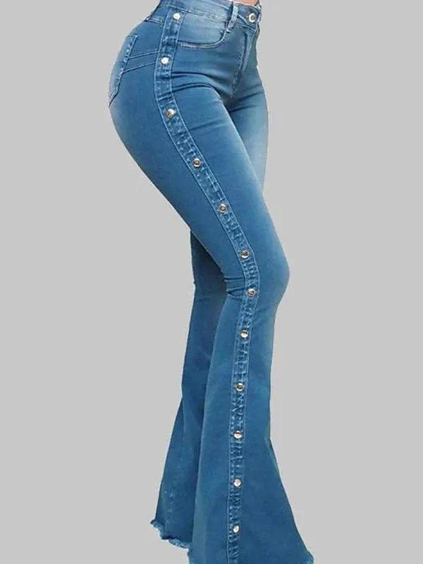 Bootcut Flared Denim Jeans for Women with Wide Leg and Side Pockets - Black/Blue, Sizes S-M