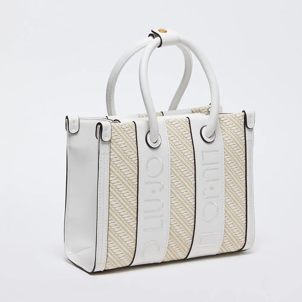 Borsa Donna a Mano LIU JO in Rafia con Logo Ricamato Off White