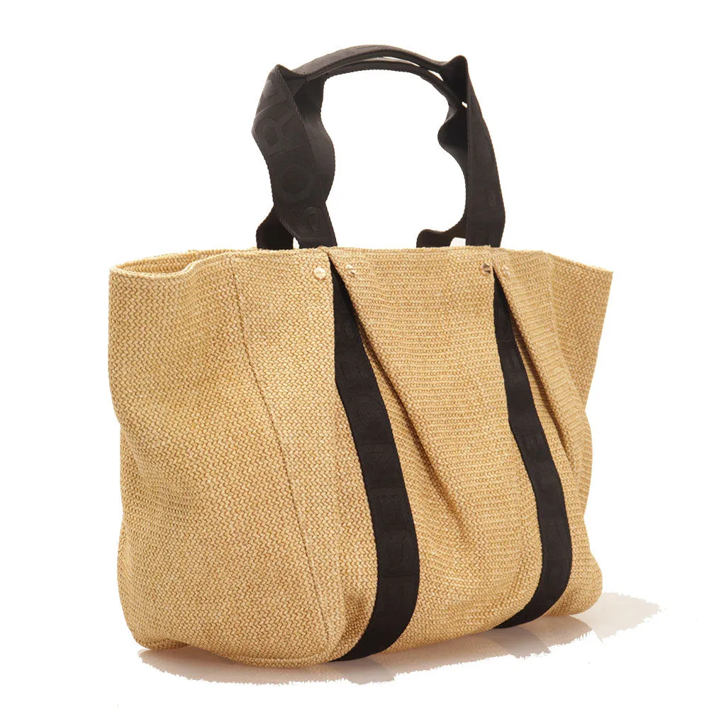 Borsa Donna Shopping BORBONESE linea Cloudette Large in Paglia Intrecciata Naturale e Nero