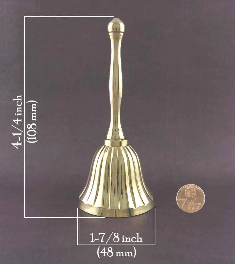 Brass-Plated Fluted Hand Bell / Altar Bell, 4 Inches