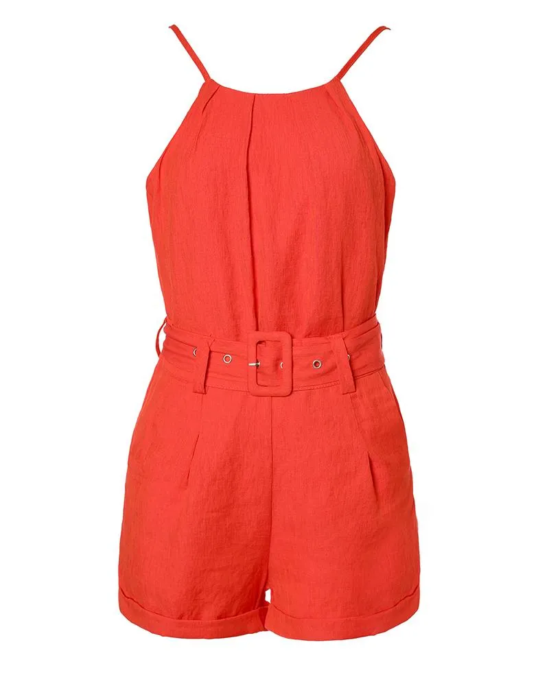 Cami Top & Pocket Design Shorts Set With Belt