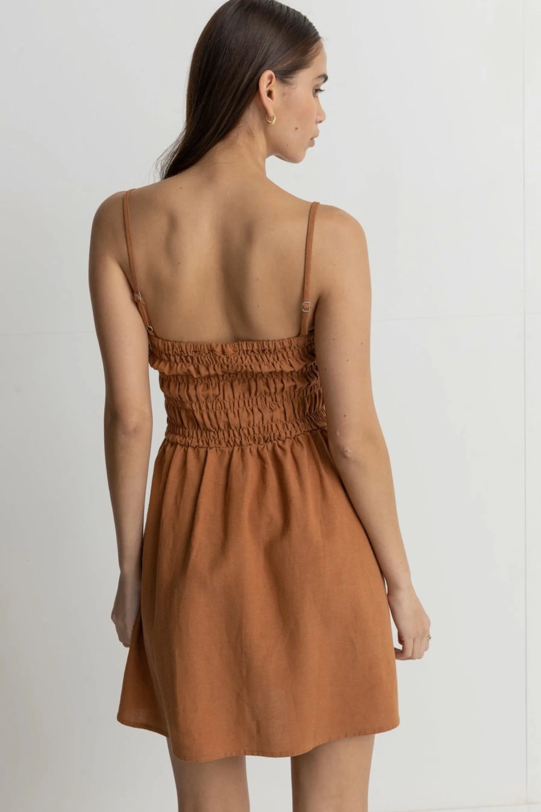 Caramel Classic Shirred Mini Dress