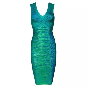 Celebrity New High Quality HL Gold Green Stretch Rayon Bandage Dress Evening Party Dress Vestidos