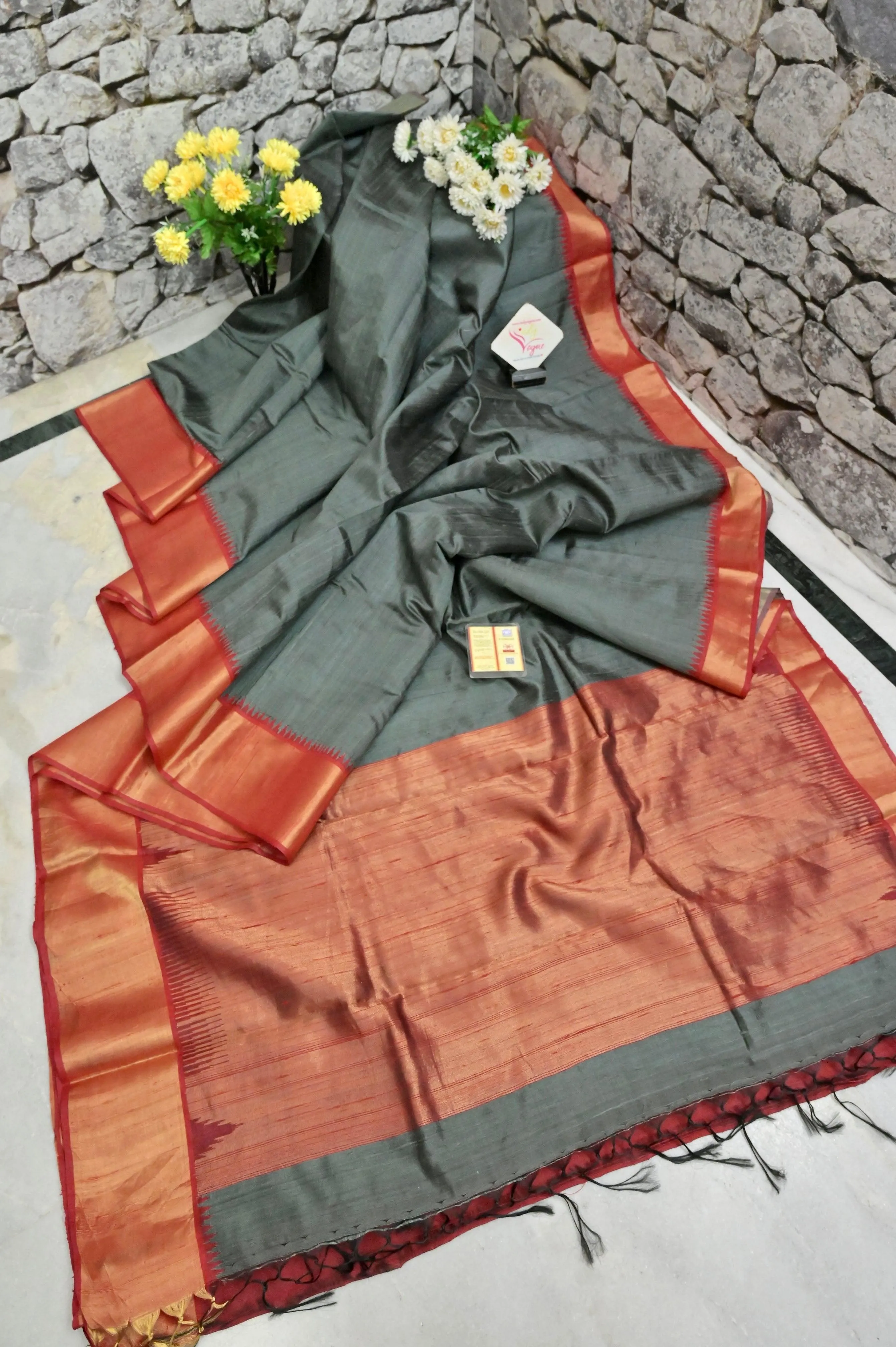 Cement Color Pure Raw Silk Saree