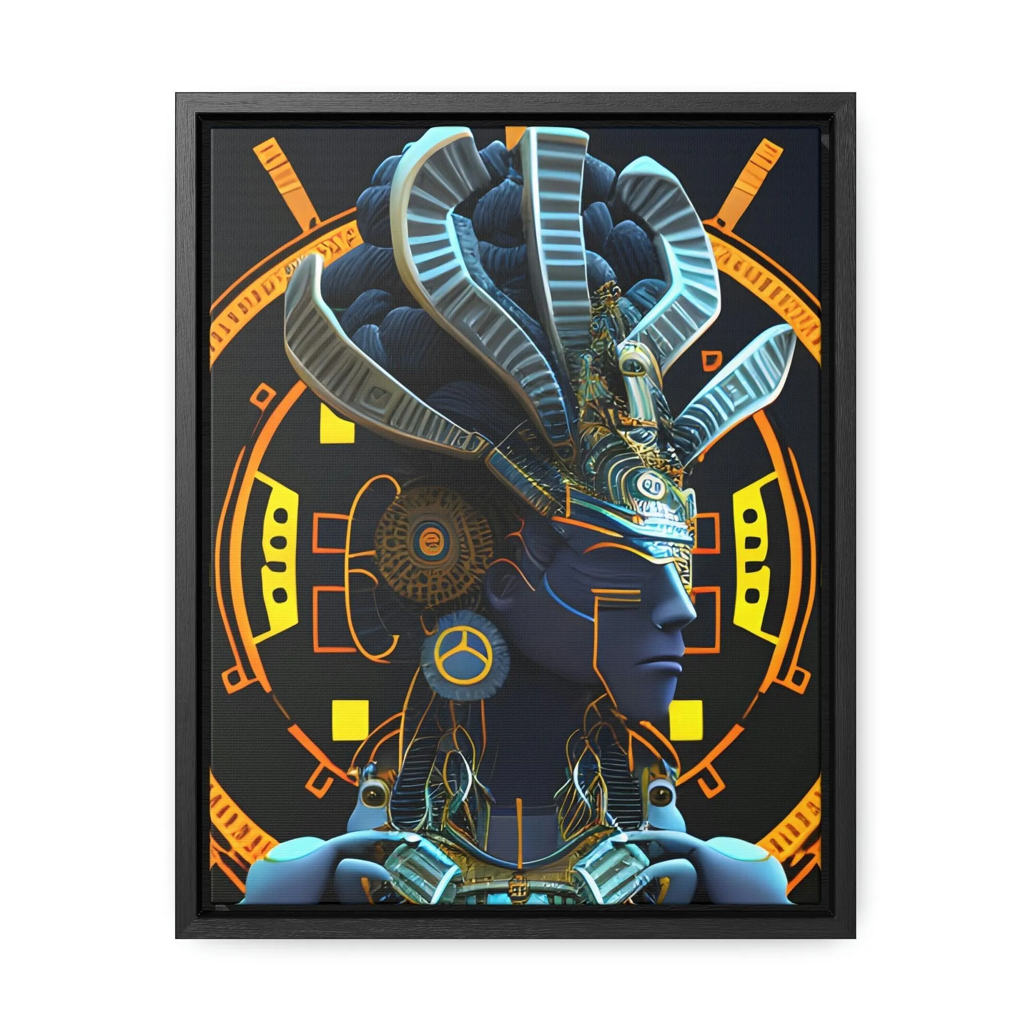 Chaos Existence Mayan Aztec Robot Alien Gallery Print on Canvas - Cultural Fusion Home Decor Art,