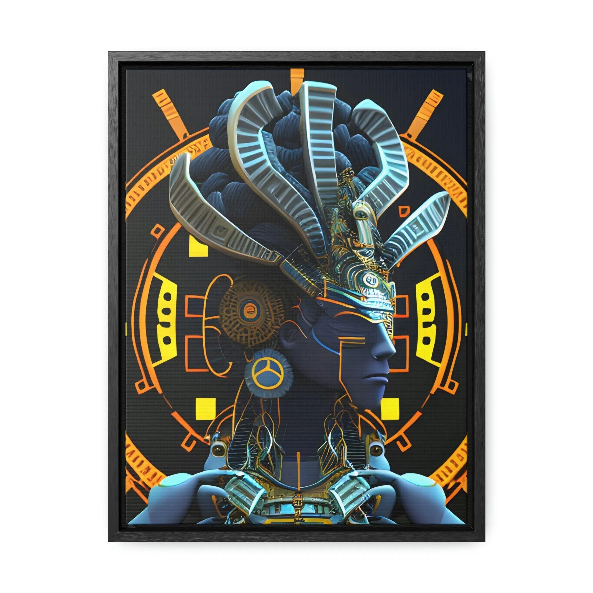 Chaos Existence Mayan Aztec Robot Alien Gallery Print on Canvas - Cultural Fusion Home Decor Art,