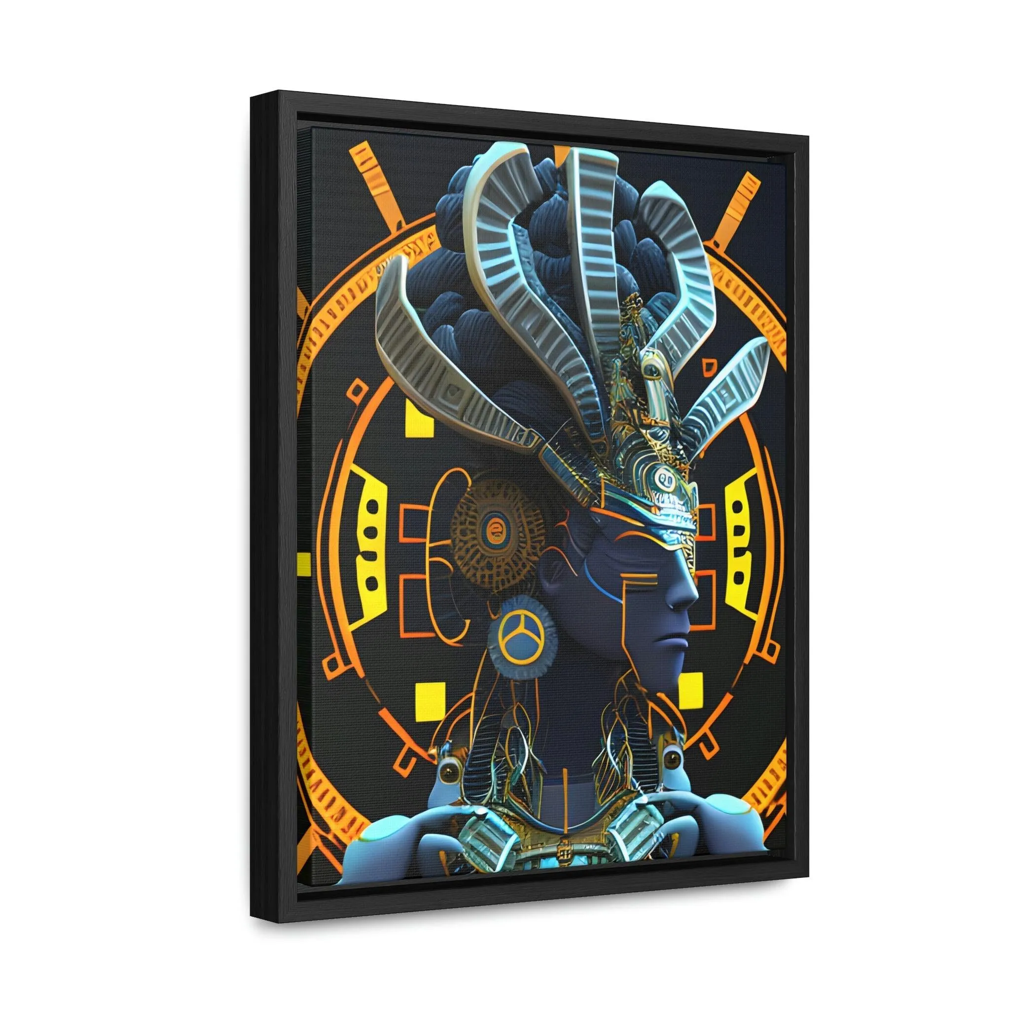 Chaos Existence Mayan Aztec Robot Alien Gallery Print on Canvas - Cultural Fusion Home Decor Art,