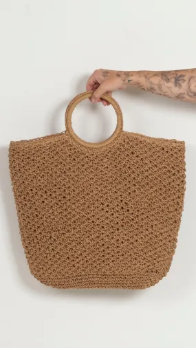 Circle Handle Woven Tote