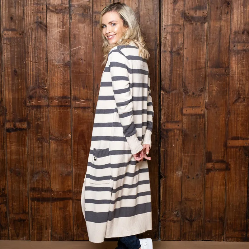 Cosy Gowrie Striped Maxi Cardi Ivory