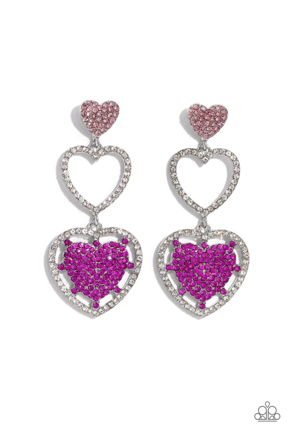 Couples Celebration Pink Rhinestone Heart Earrings - Paparazzi Accessories