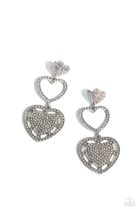 Couples Celebration White Rhinestone Heart Earrings - Paparazzi Accessories