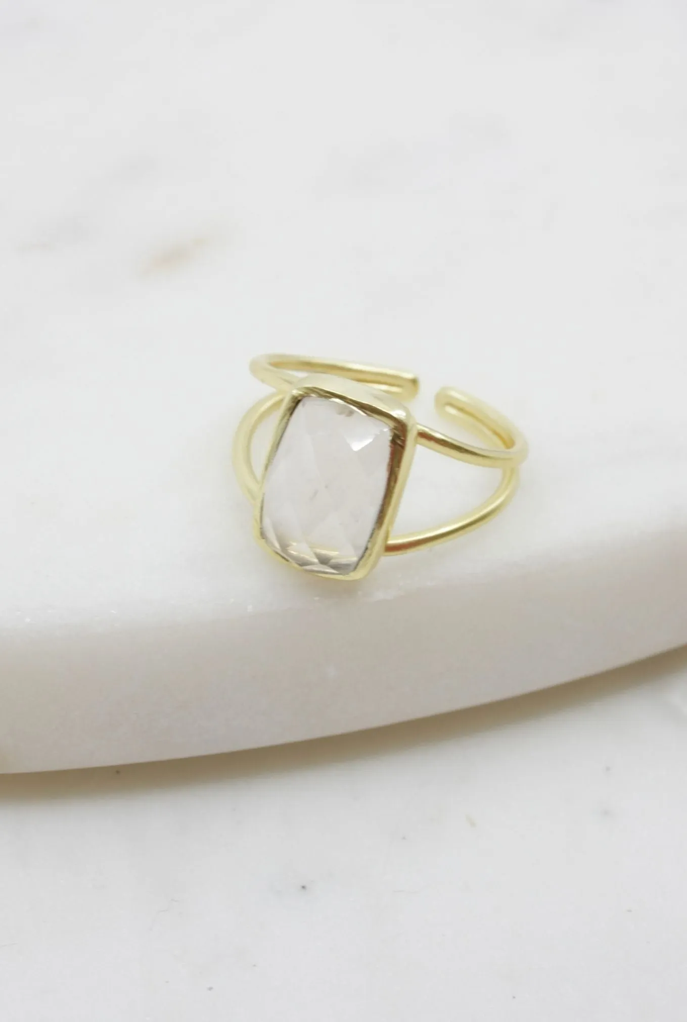 Crystal Quartz Double Band Ring