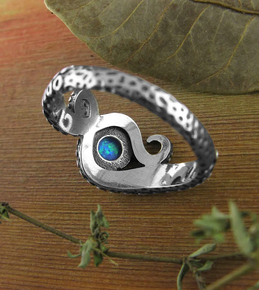 Curling Octopus Tentacles Ring With Blue Lab Opal