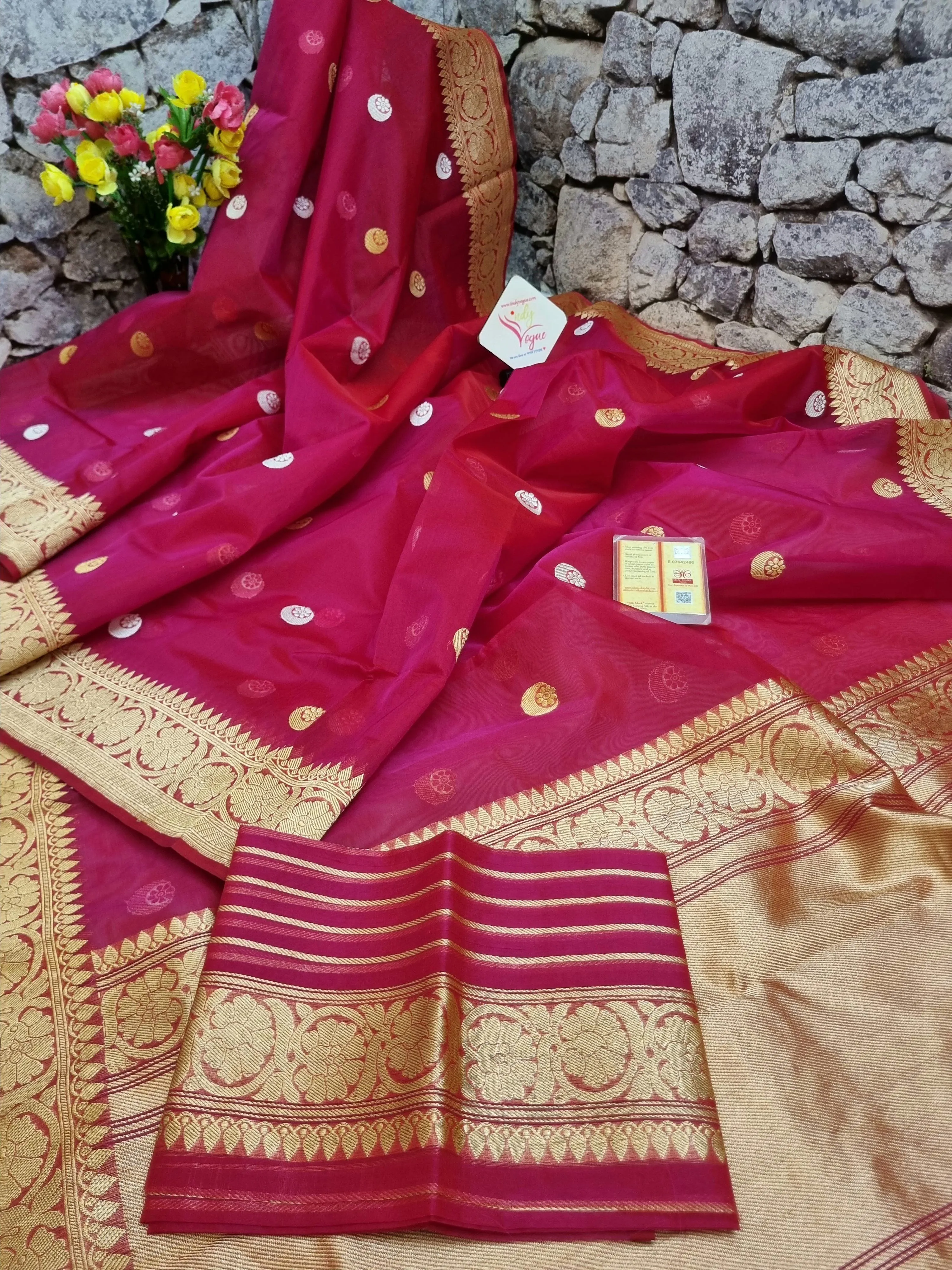 Dark Red Magenta Color Pure Kora Organza Banarasi Saree