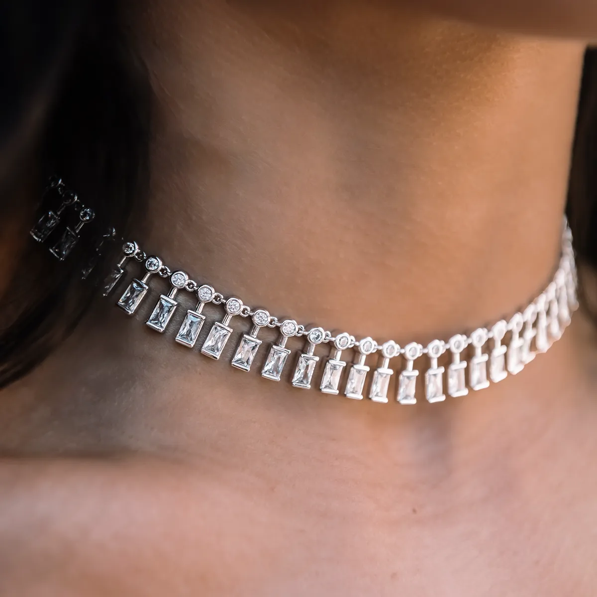 Diamond Dangle Baguette Necklace