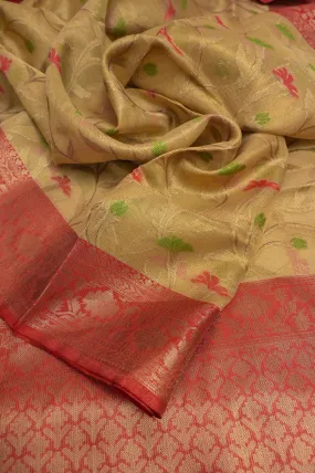 Dirt Golden Color Tissue Banarasi Saree with Allover Jaal Work