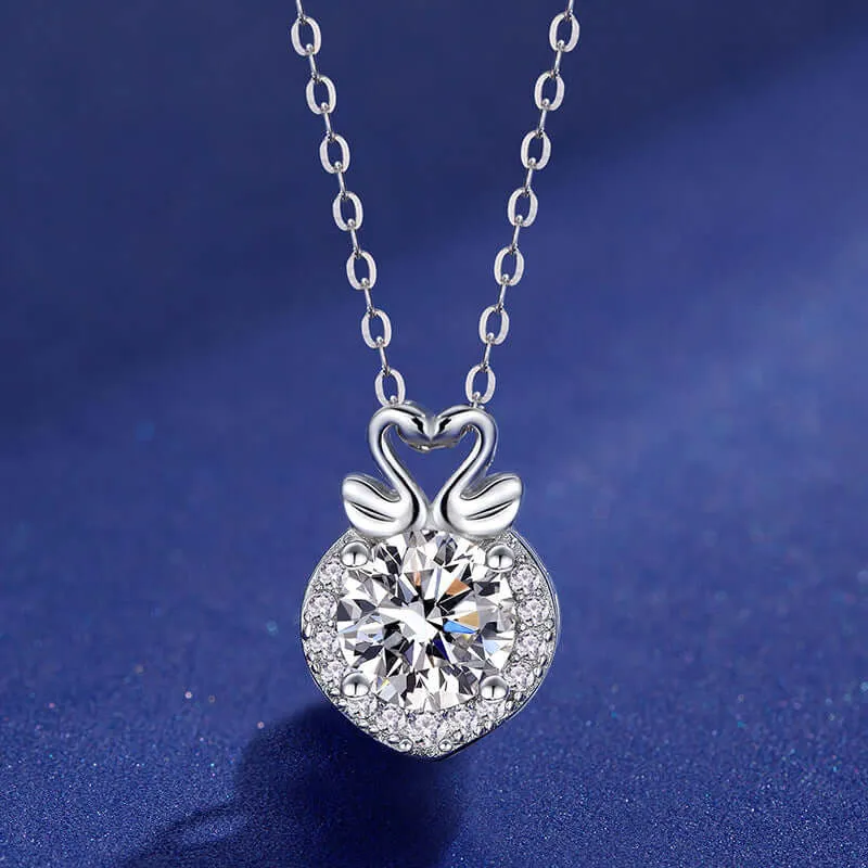 Double Swan Pendant Moissanite Necklace