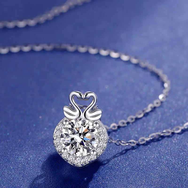 Double Swan Pendant Moissanite Necklace