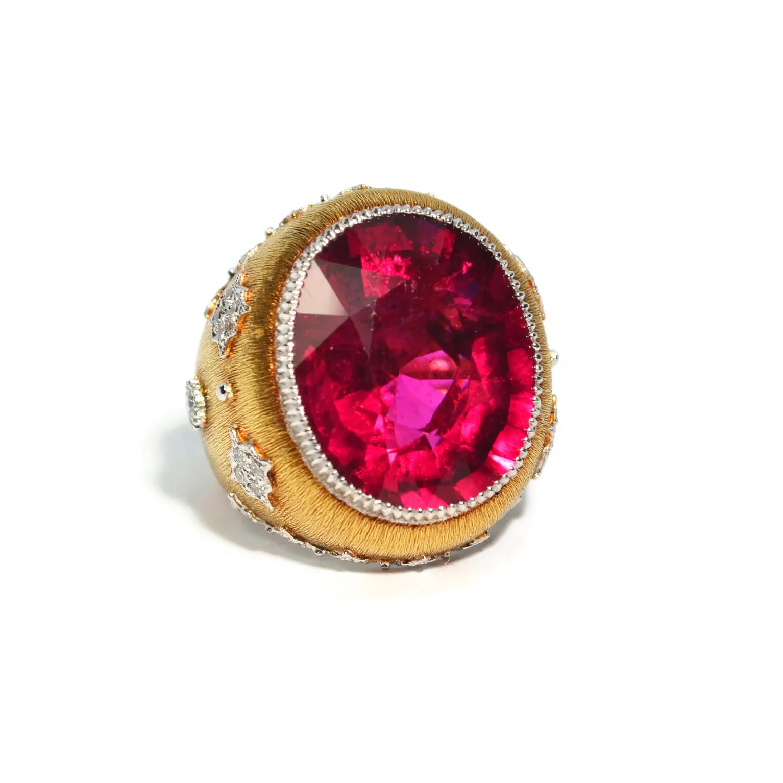 Eclat Jewels - One of a Kind Cocktail Ring with Rubellite and Diamonds, 18k Yellow Gold