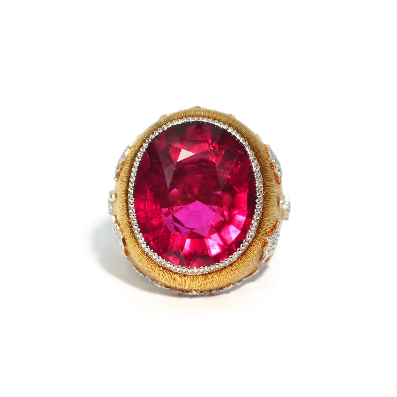 Eclat Jewels - One of a Kind Cocktail Ring with Rubellite and Diamonds, 18k Yellow Gold