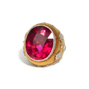 Eclat Jewels - One of a Kind Cocktail Ring with Rubellite and Diamonds, 18k Yellow Gold