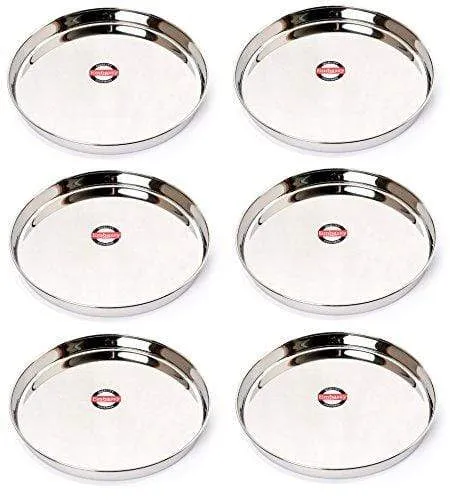 Embassy Coil Khumcha/Dinner Plate, Size 11, 29.1 cms (Pack of 6, Stainless Steel)