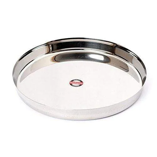 Embassy Plain Khumcha Spl/Dinner Plate, Size 13, 28.6 cms (Pack of 2, Stainless Steel)