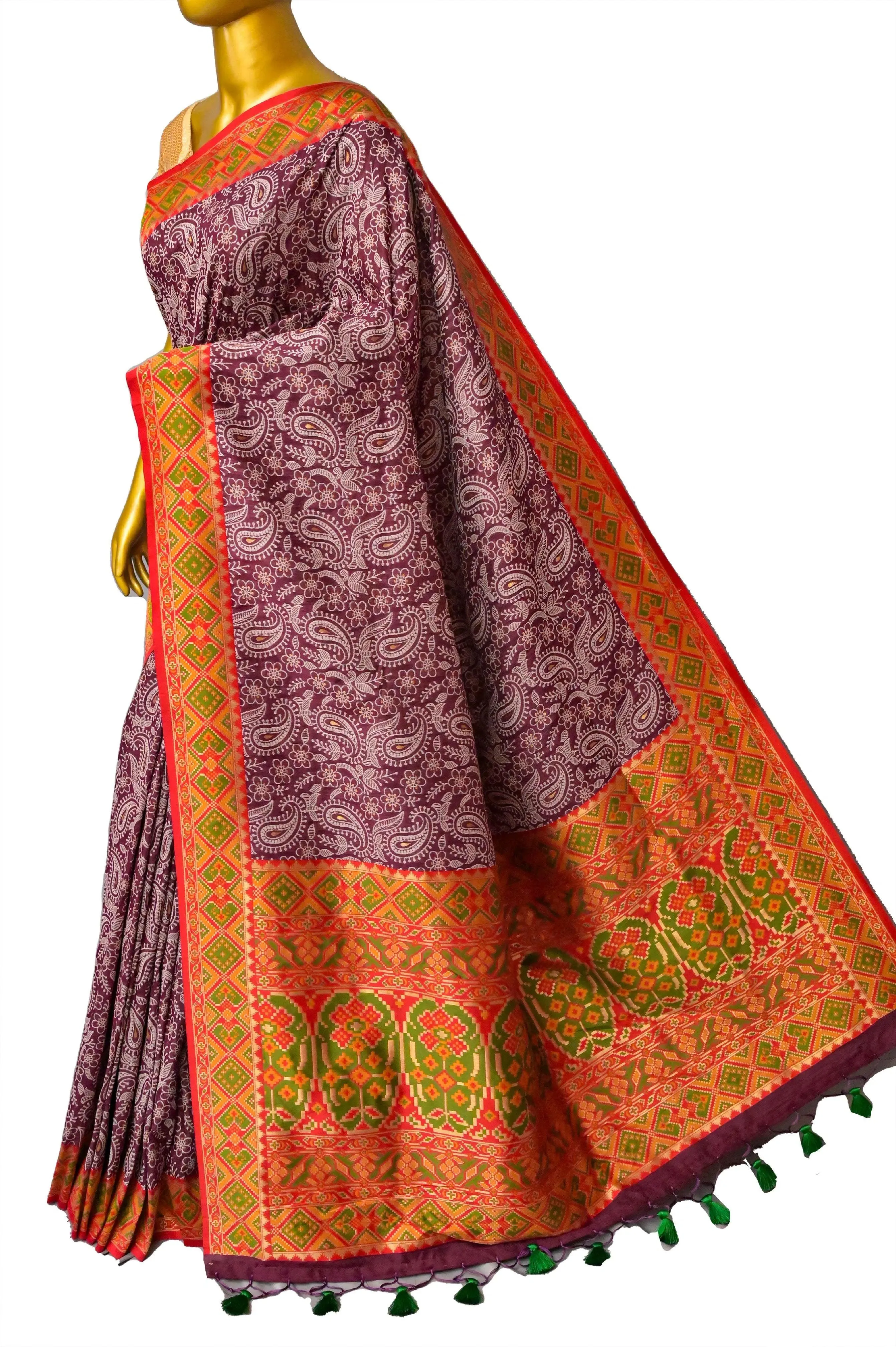 English Color Designer Kani Silk Saree with Machine Weaving