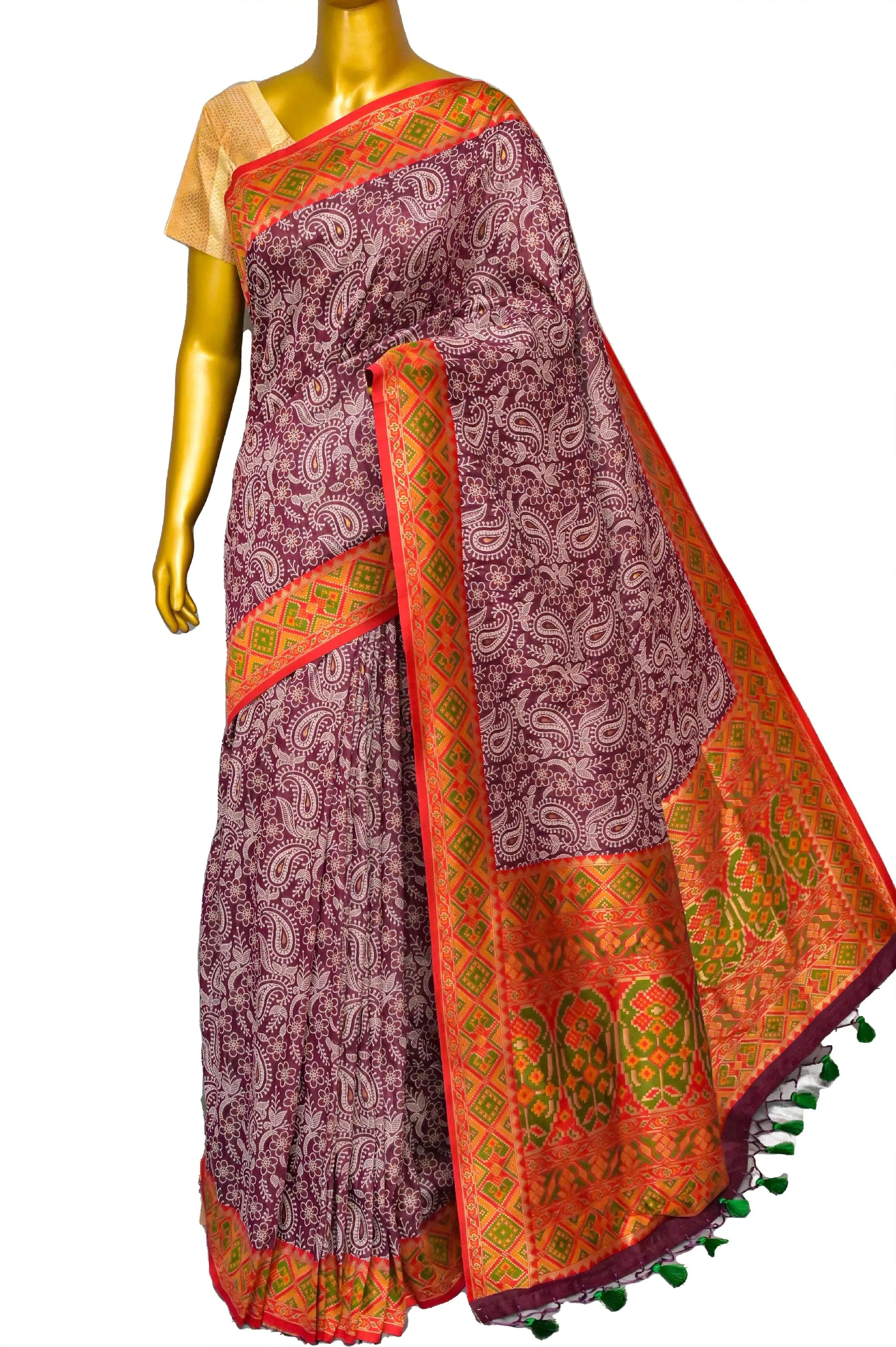 English Color Designer Kani Silk Saree with Machine Weaving