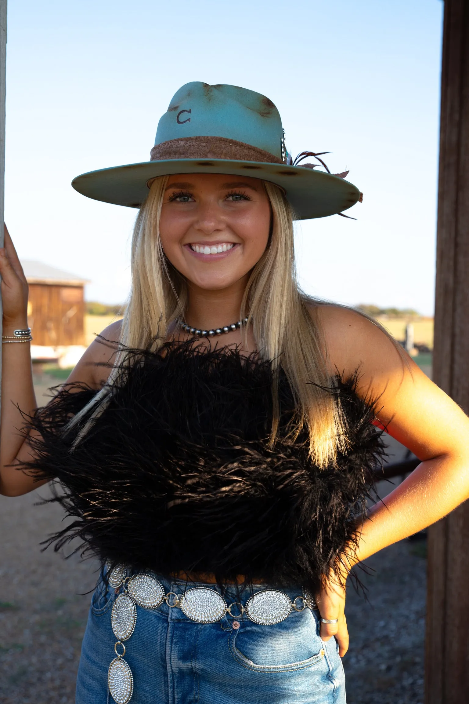 Fancy Feathered Crop Top - Black