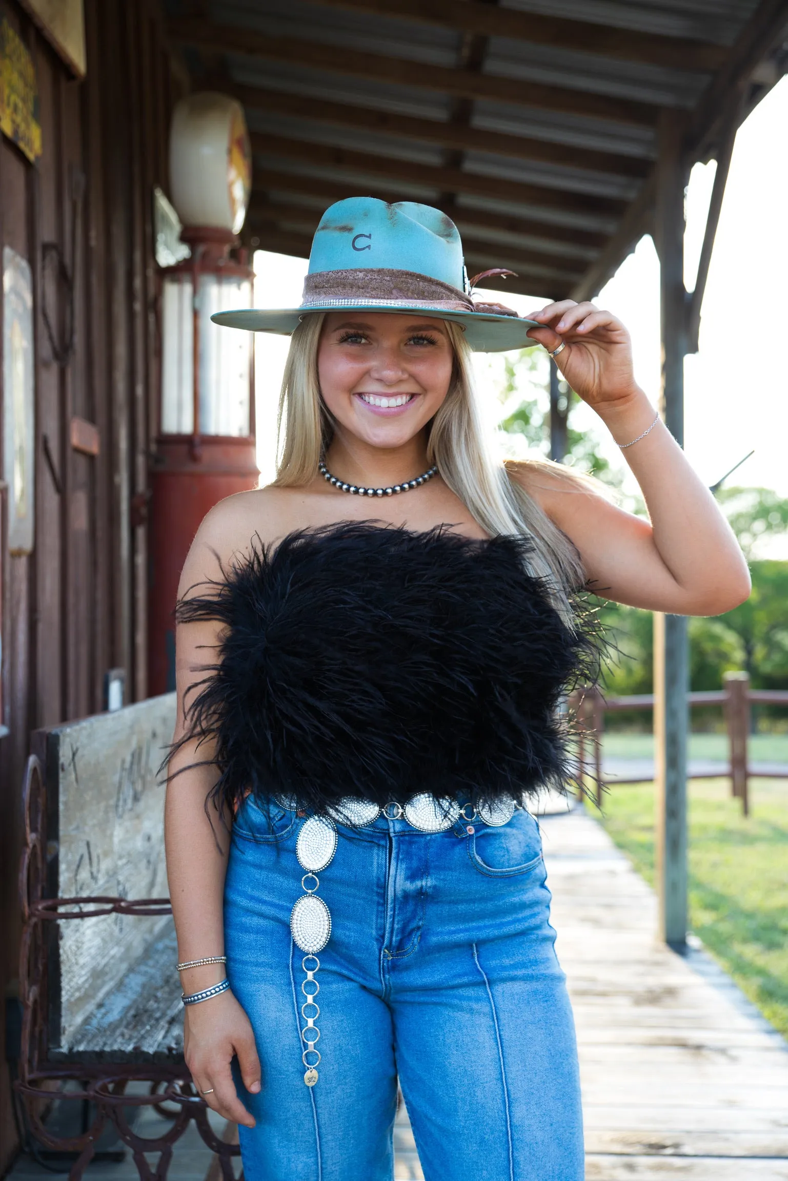 Fancy Feathered Crop Top - Black