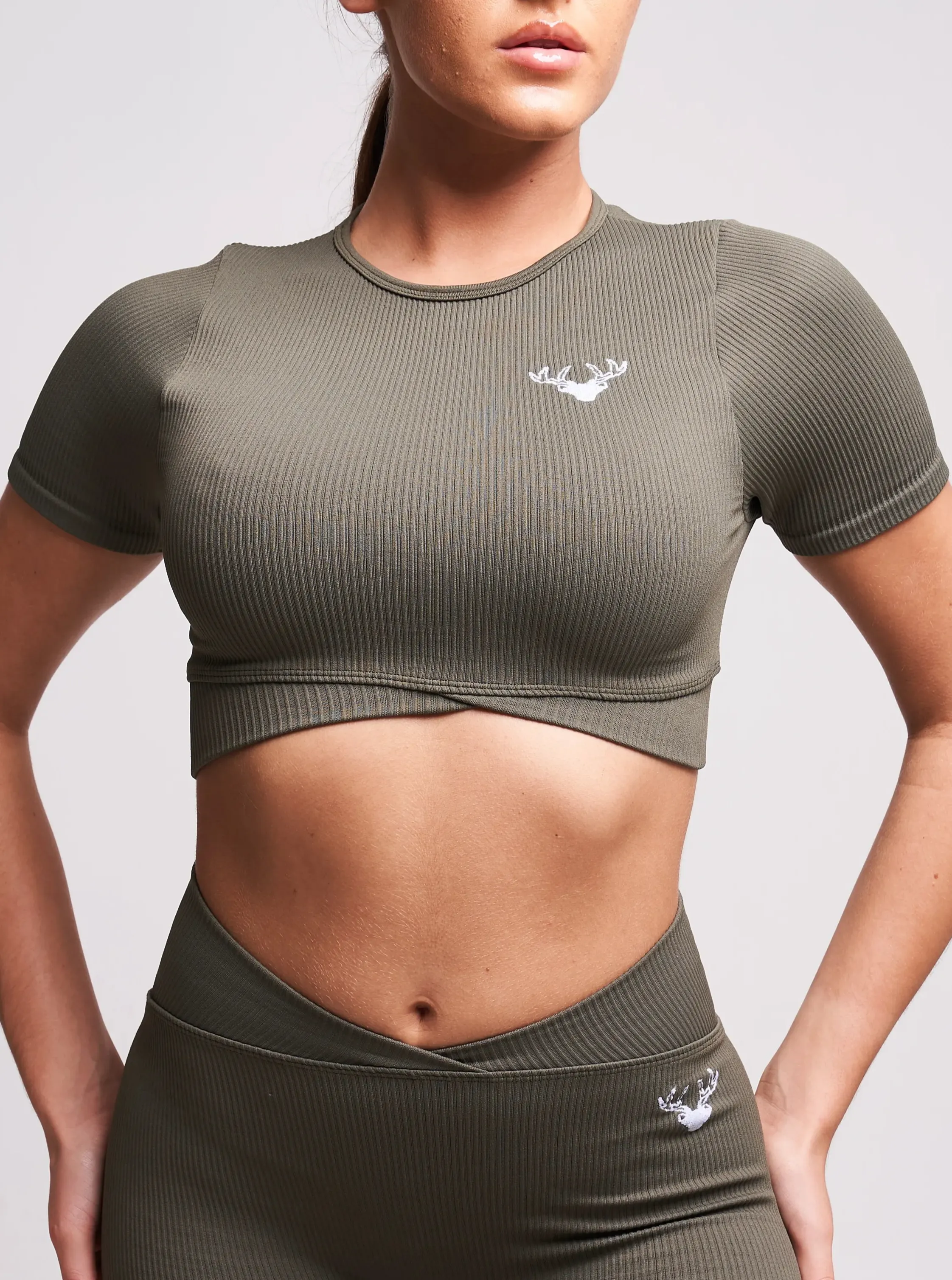 Fina Recycled Rib Cris Cross Crop Top – Petrol