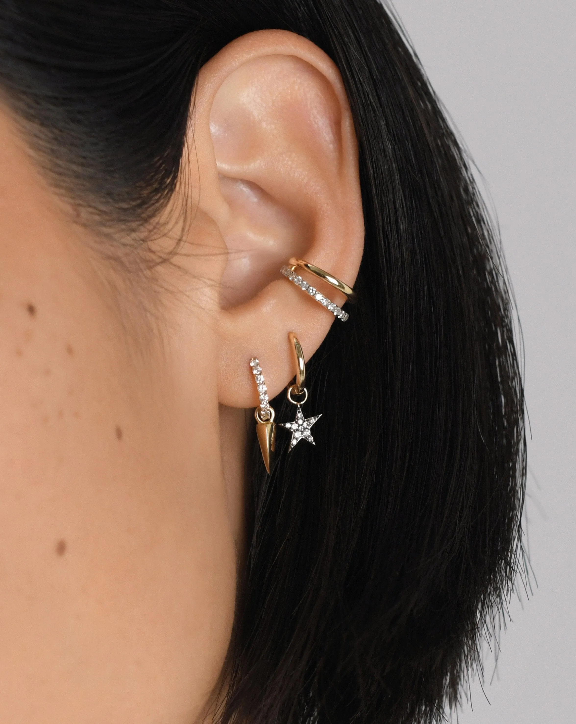 Fine Diamond Single Star Charm Hoop Earring | 14k Solid Gold/Diamond