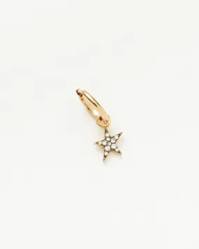 Fine Diamond Single Star Charm Hoop Earring | 14k Solid Gold/Diamond