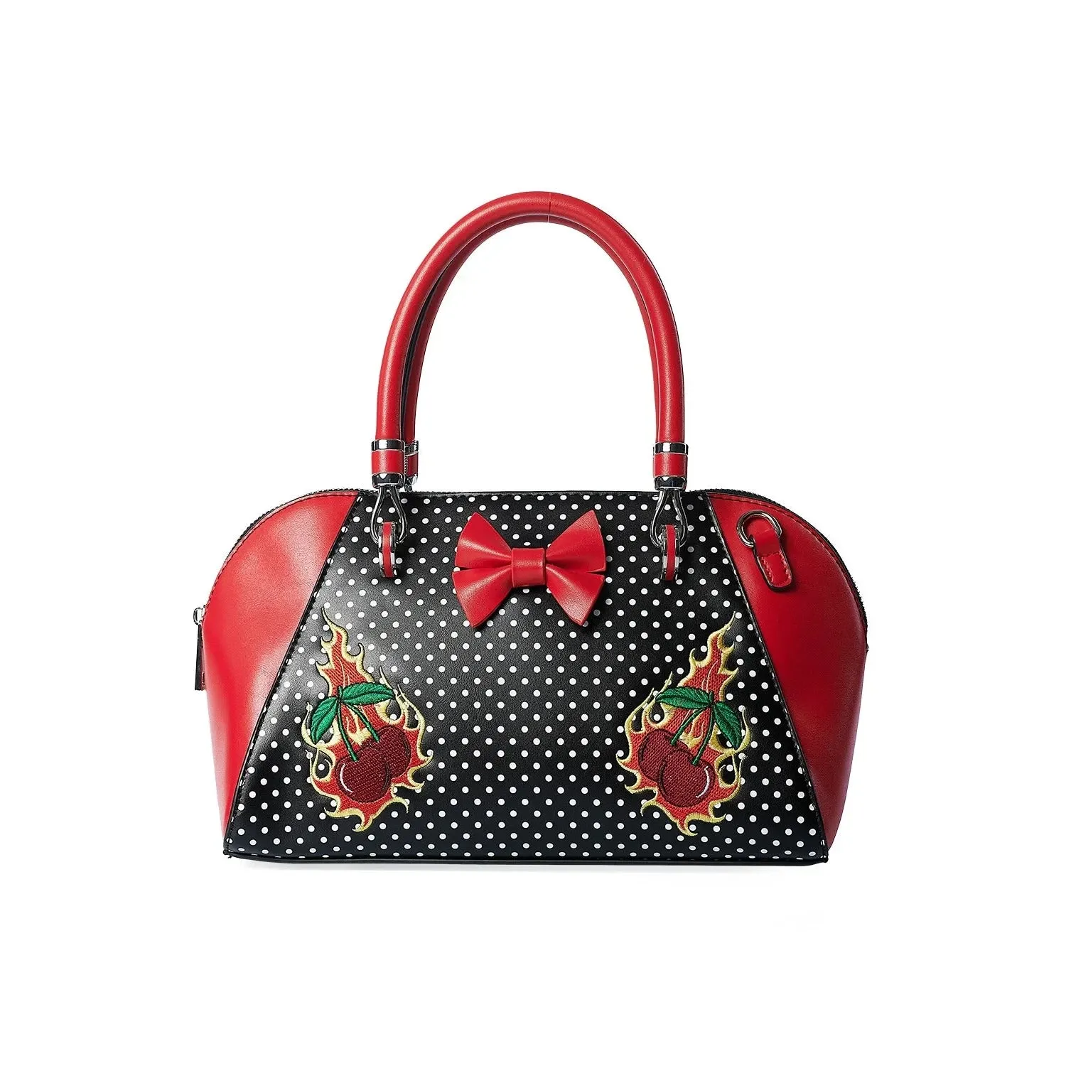 Firey Cherry Motif Red and Black Handbag