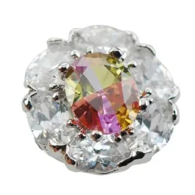 Flower Rainbow Fire Mystic Topaz CZ White Ring - 925 Sterling Silver