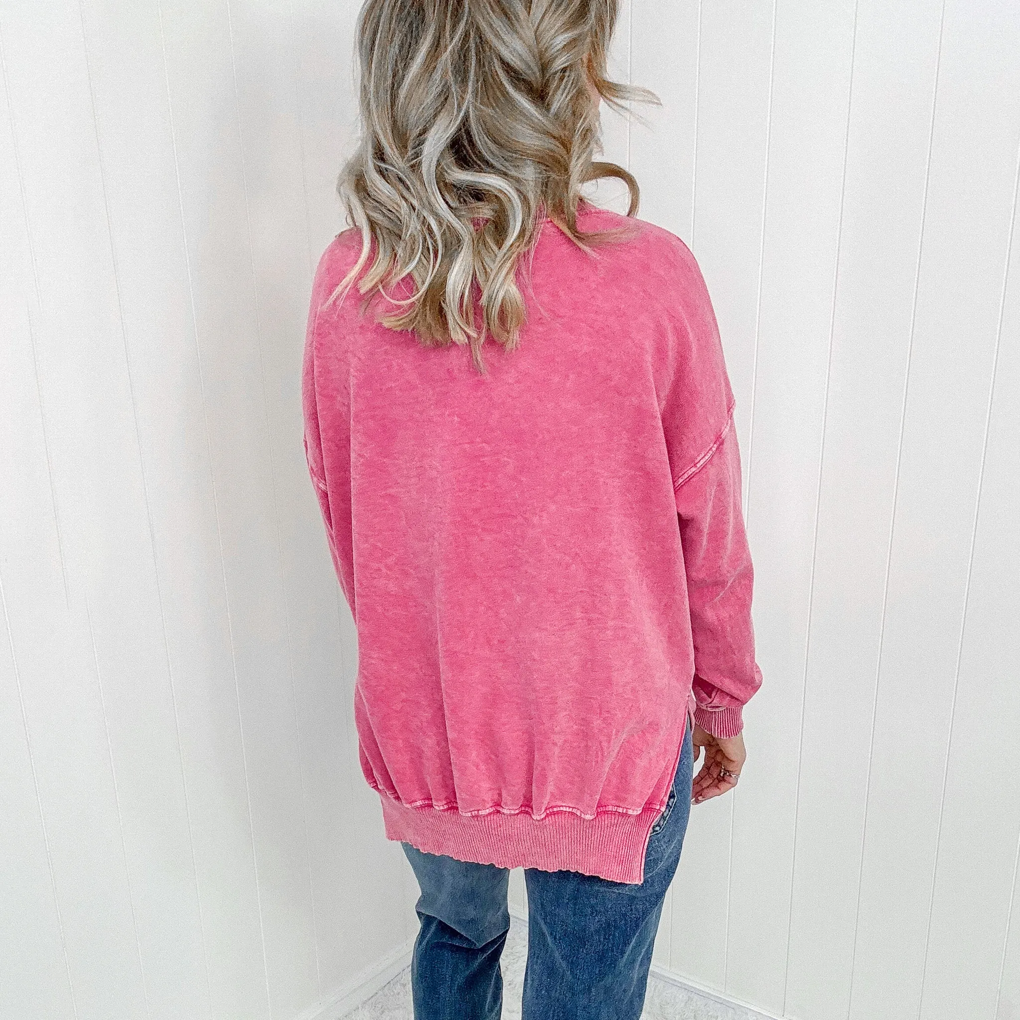 Fuchsia Washed Pullover Top with Side Slits