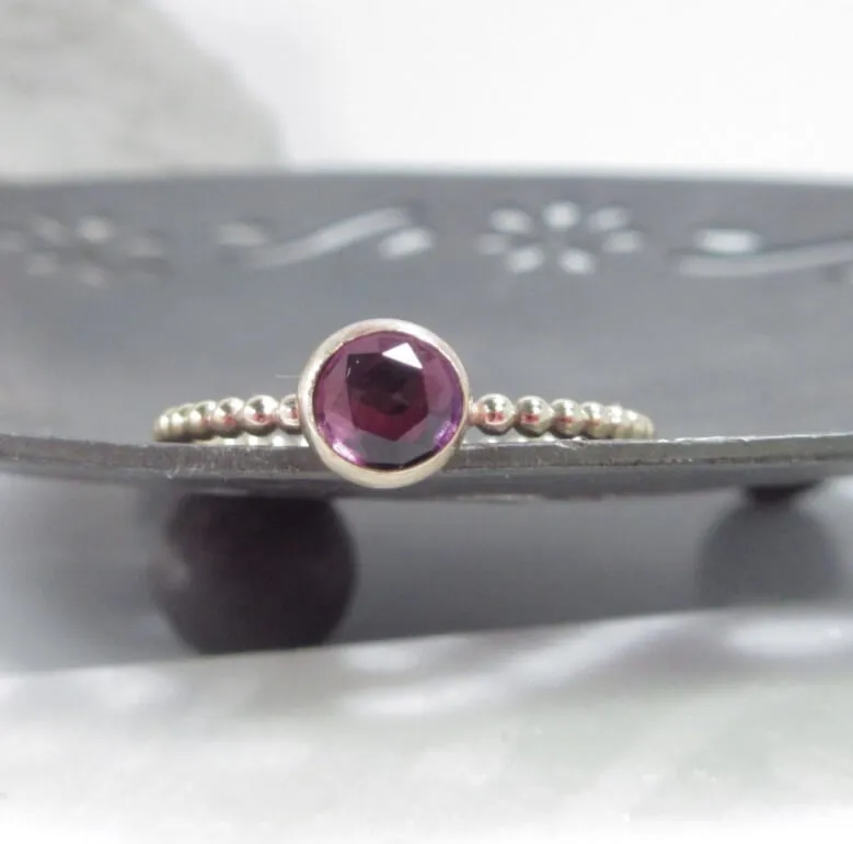 Gemstone Ring Amethyst Faceted 1mm Wide Choose Your Metal, Size and Texture