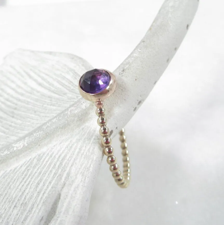 Gemstone Ring Amethyst Faceted 1mm Wide Choose Your Metal, Size and Texture