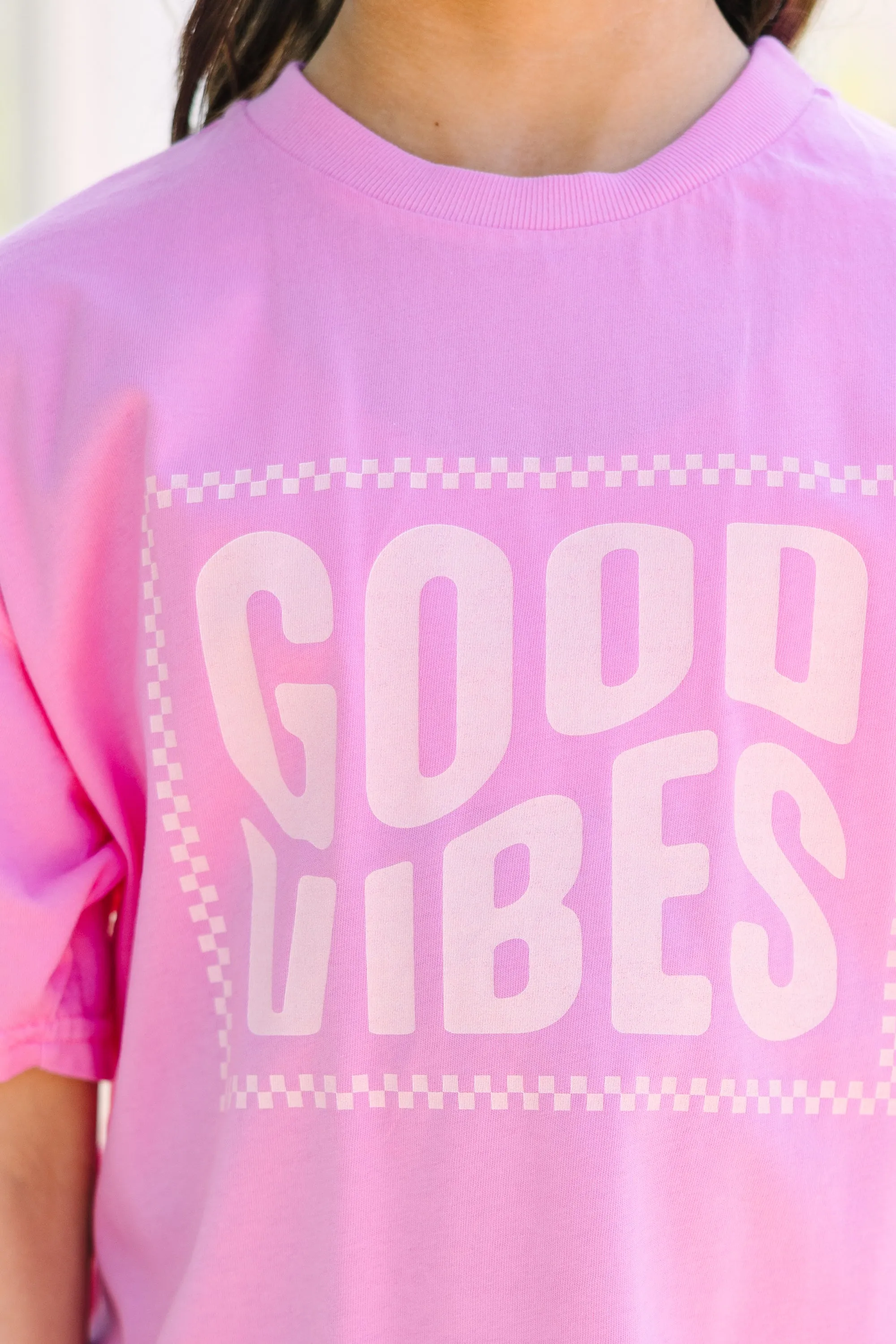 Girls: Good Vibes Only Pink Oversized Graphic Tee