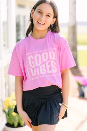 Girls: Good Vibes Only Pink Oversized Graphic Tee