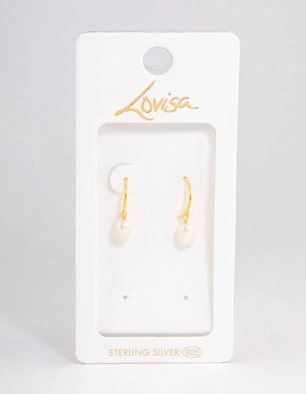 Gold Plated Sterling Silver Pearl Drop Hoop Earrings