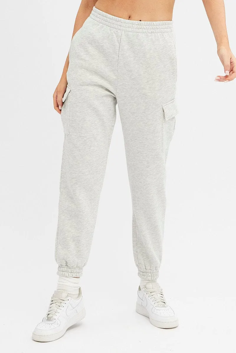 Grey Cargo Track Pants High Rise