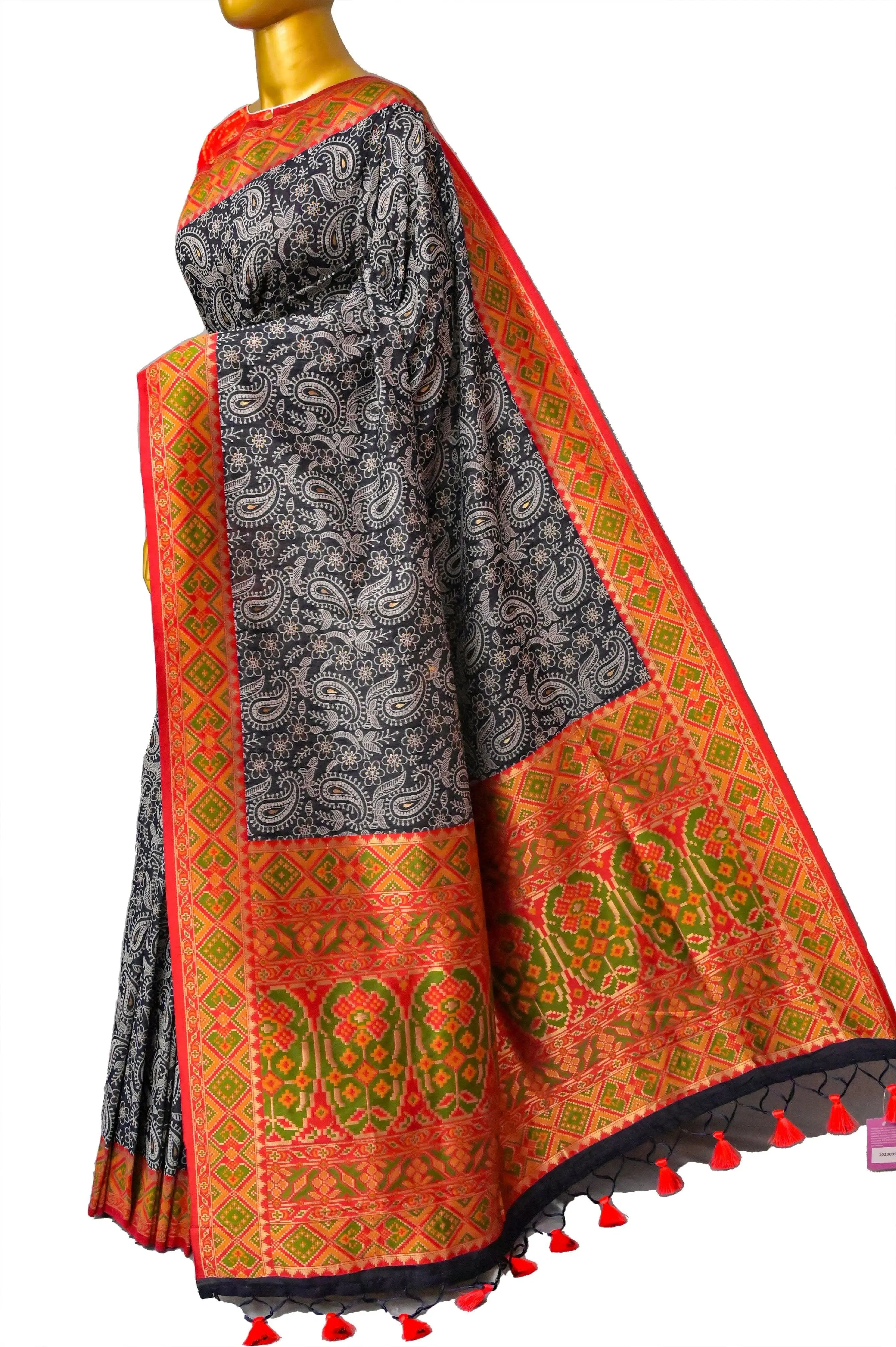 Grey Color Designer Kani Silk Saree with Machine Weaving