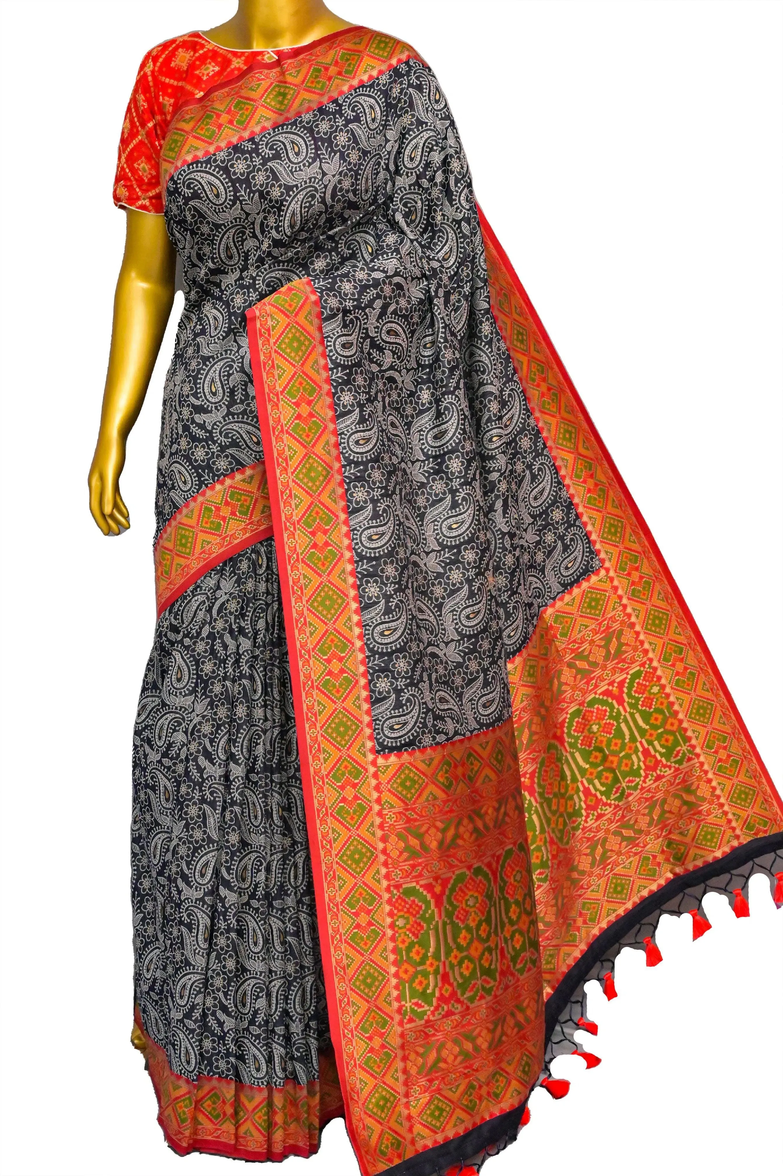 Grey Color Designer Kani Silk Saree with Machine Weaving