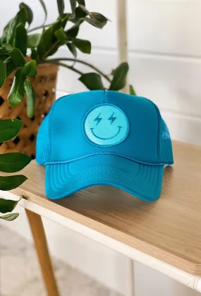 Happy Vibes Trucker Hat in Blue