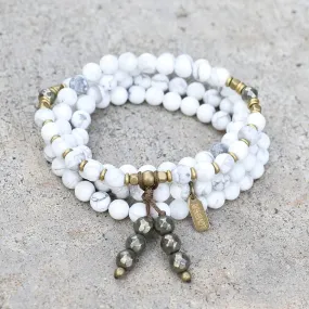 Howlite Mala Beads, Wrap 108 Bead Mala Bracelet or Necklace